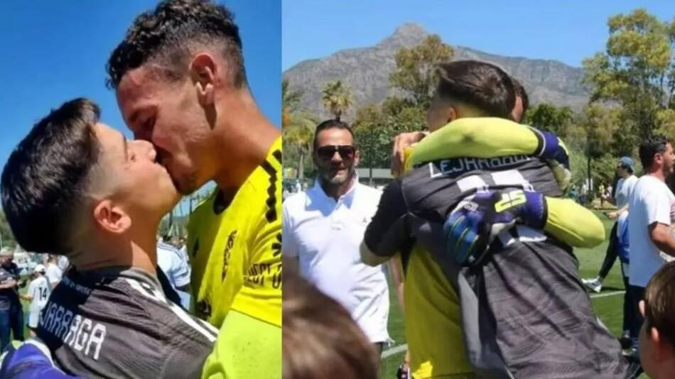 "El beso del ascenso". Foto: captura.
