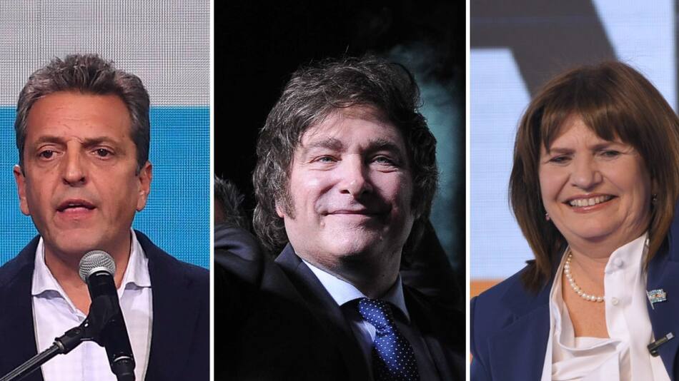 Sergio Massa, Javier Milei y Patricia Bullrich. Foto: Télam.