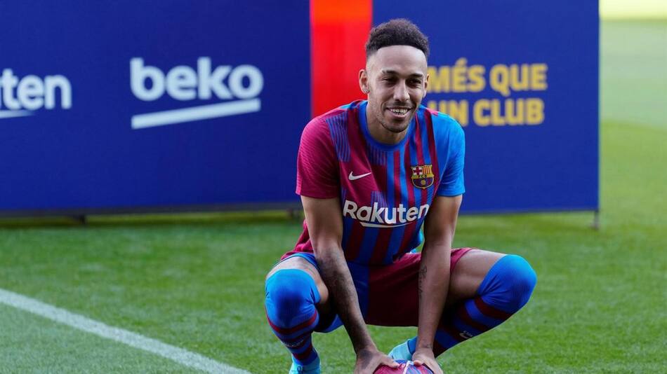 Aubameyang presentado en el FC Barcelona. EFE.