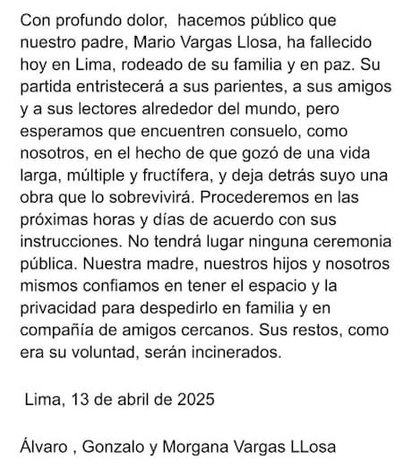 Murió Mario Vargas Llosa.
