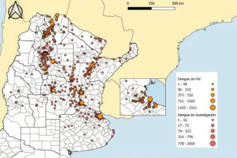 El mapa de la situación epidemiológica sobre el dengue en Argentina