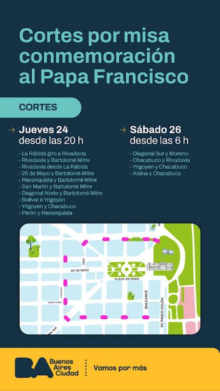 Cortes por misa en conmemoración al Papa Francisco. Foto argentina.gob.ar