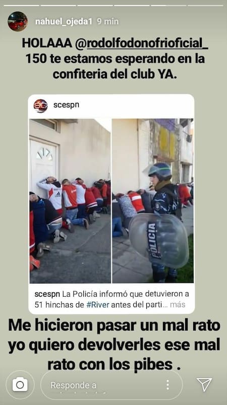 Amenaza de barra de River a Donofrio, captura historia de Instagram