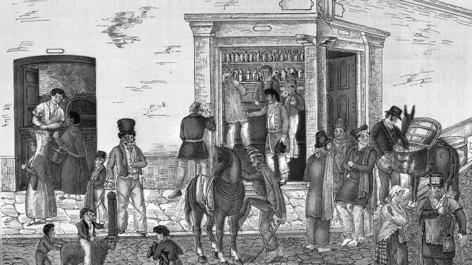 Obra de César Hipólito Bacle titulada "Comisario de Policía" (1831) que muestra la Buenos Aires de aquellos tiempos