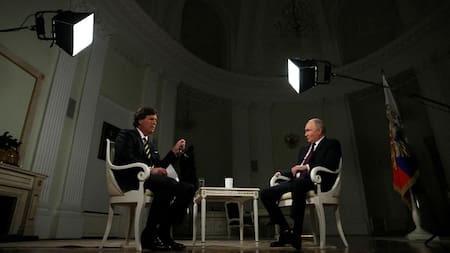 Vladimir Putin en entrevista con Tucker Carlson. Foto: Reuters.