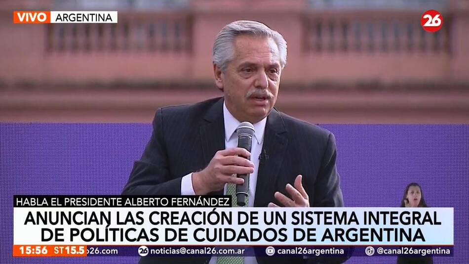 Alberto Fernández, presidente de Argentina, anuncios, foto captura Canal 26