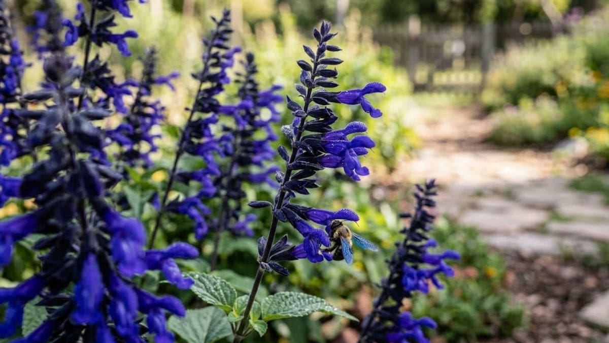 La salvia azul se destaca por su resistencia y su capacidad de florecer durante gran parte del año.