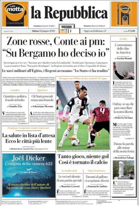 Tapas de diarios, La repubblica, sábado 13 de junio de 2020