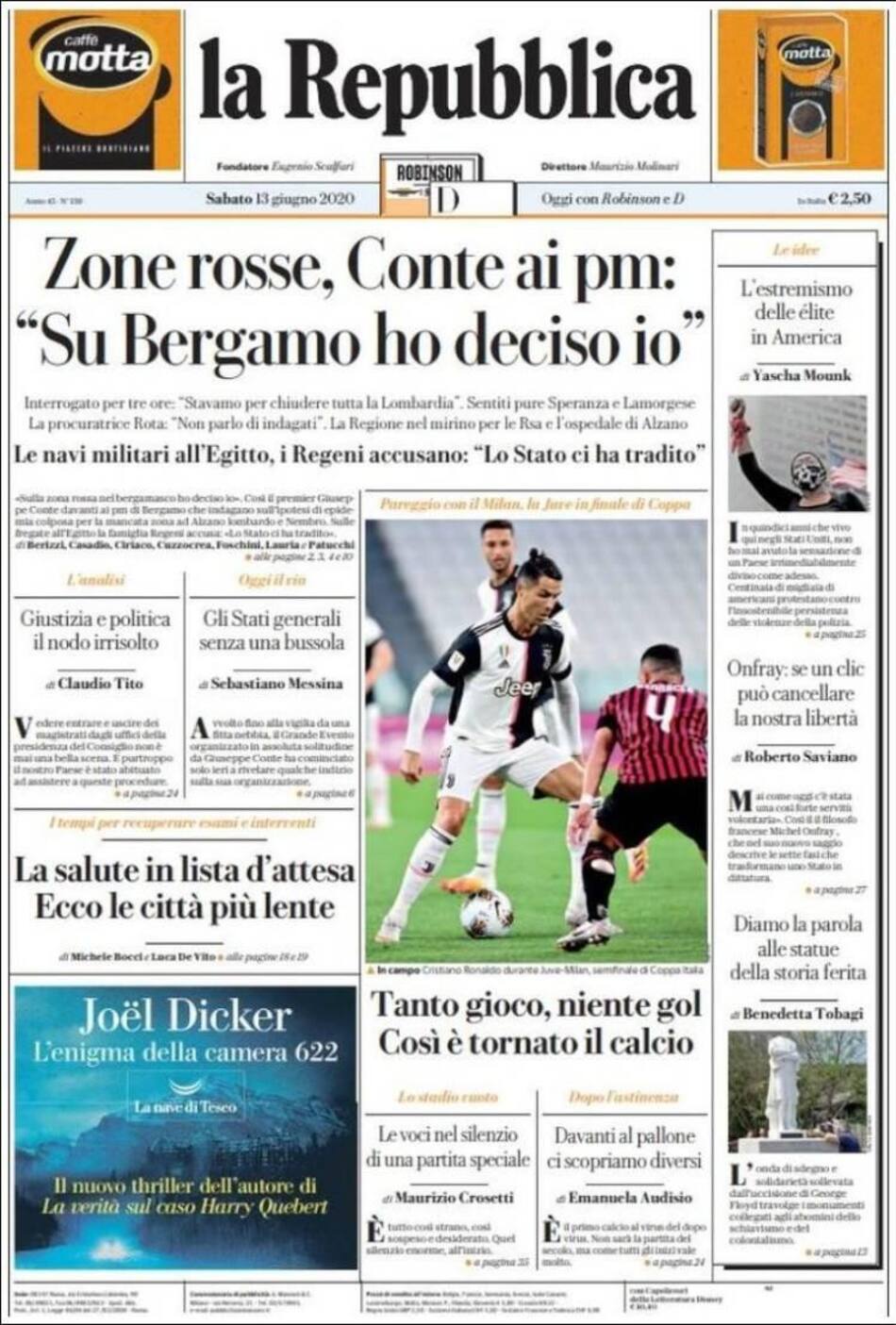 Tapas de diarios, La repubblica, sábado 13 de junio de 2020