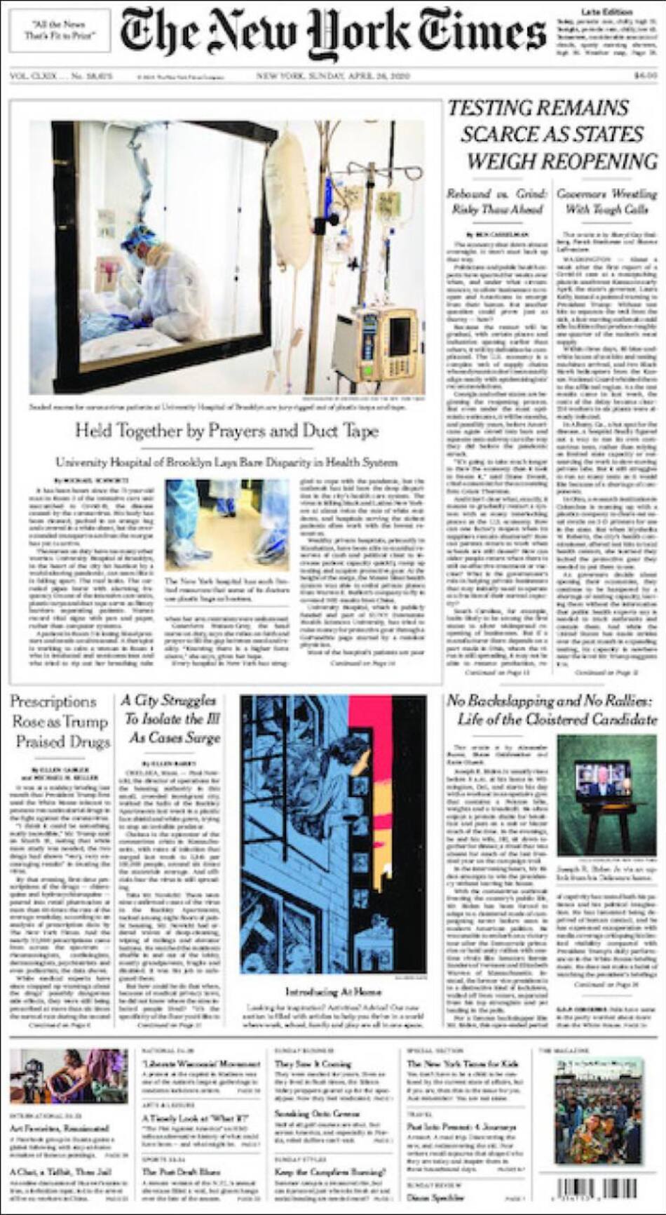 Tapas de diarios, New York Times, domingo 26 de abril de 2020