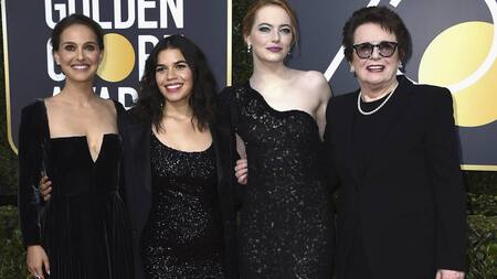 Natalie Portman, America Ferrera, Emma Stone y Billie Jean King en los Globos de Oro