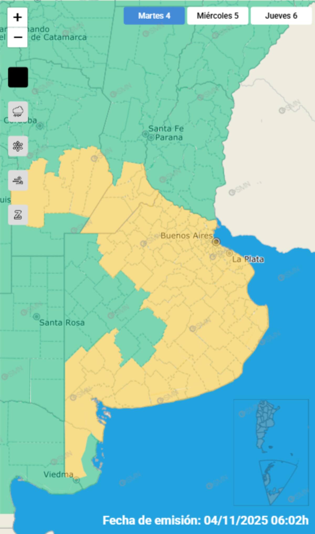 Alerta por tormentas en casi toda la provincia de Buenos Aires.