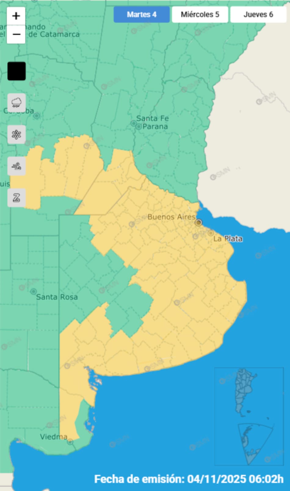 Alerta por tormentas en casi toda la provincia de Buenos Aires.