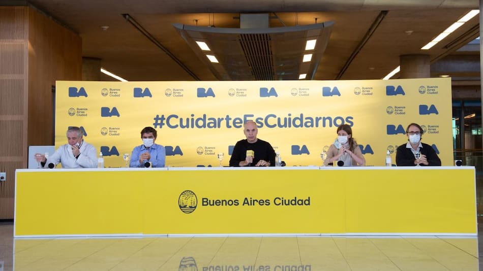 Coronavirus, Jefe de Gobierno porteño, Horacio Rodriguez Larreta; el ministro de Salud, Fernan Quiros, y la ministra de Desarrollo Humano y Hábitat, Maria Migliore, NA