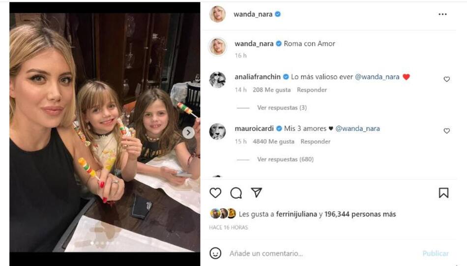 Posteo de Wanda y el comentario de Mauro Icardi. Foto: Instagram @wanda_nara