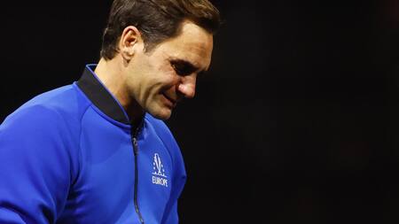 Las lágrimas de Roger Federer en su despedida. Foto: Reuters.