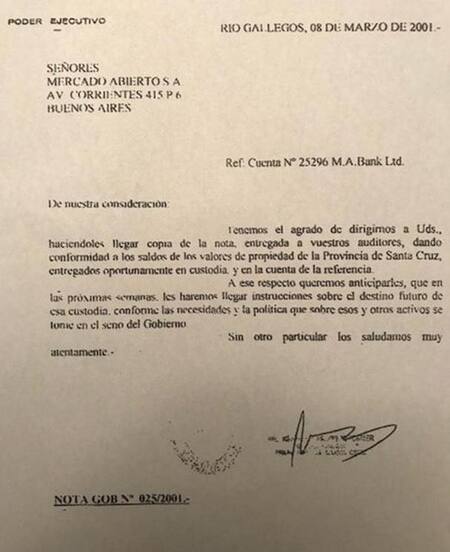 Carta de Néstor Kirchner a Ducler