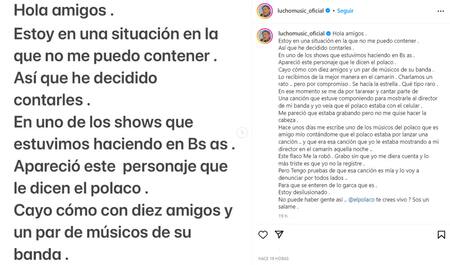 La acusación a El Polaco. Foto: Instagram.