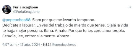El posteo de Furia en contra del productor de LAM. Foto: X.