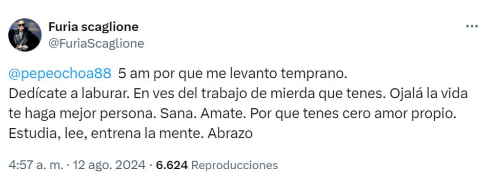 El posteo de Furia en contra del productor de LAM. Foto: X.