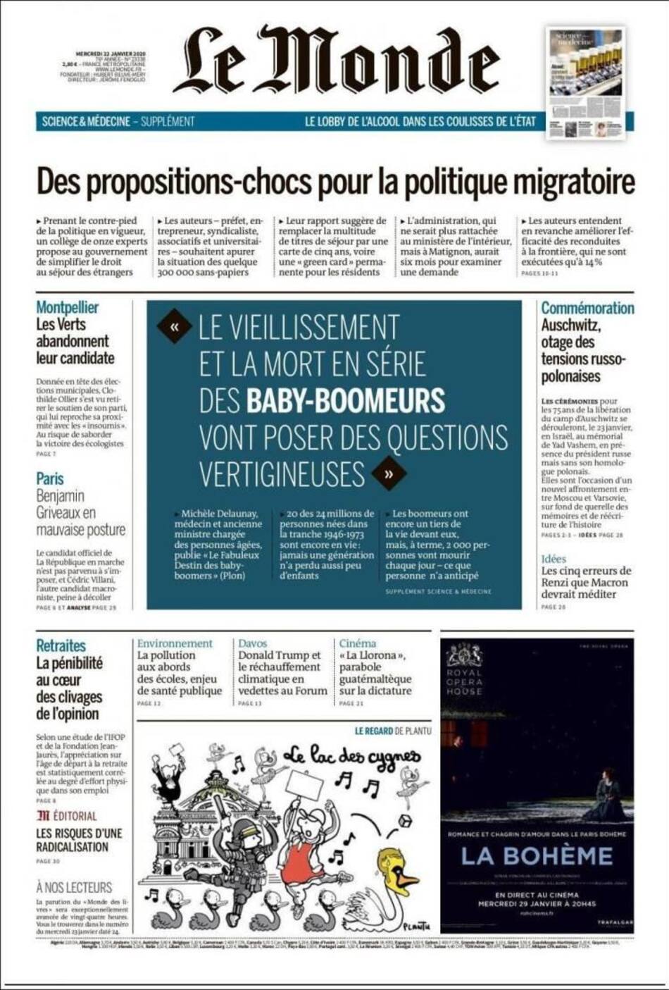 Tapas de diarios, Le Monde, miércoles 22 de enero de 2020