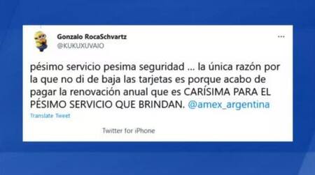 Quejas de usuarios por las tarjetas de American Express. Foto: Twitter.