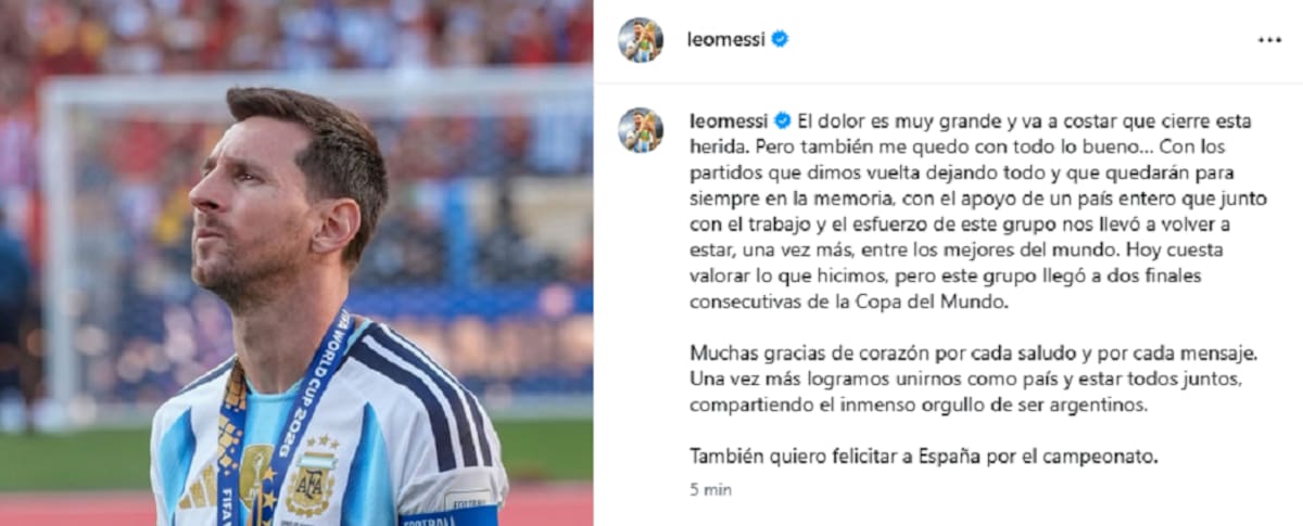 Mensaje de Messi tras perder la final con España
