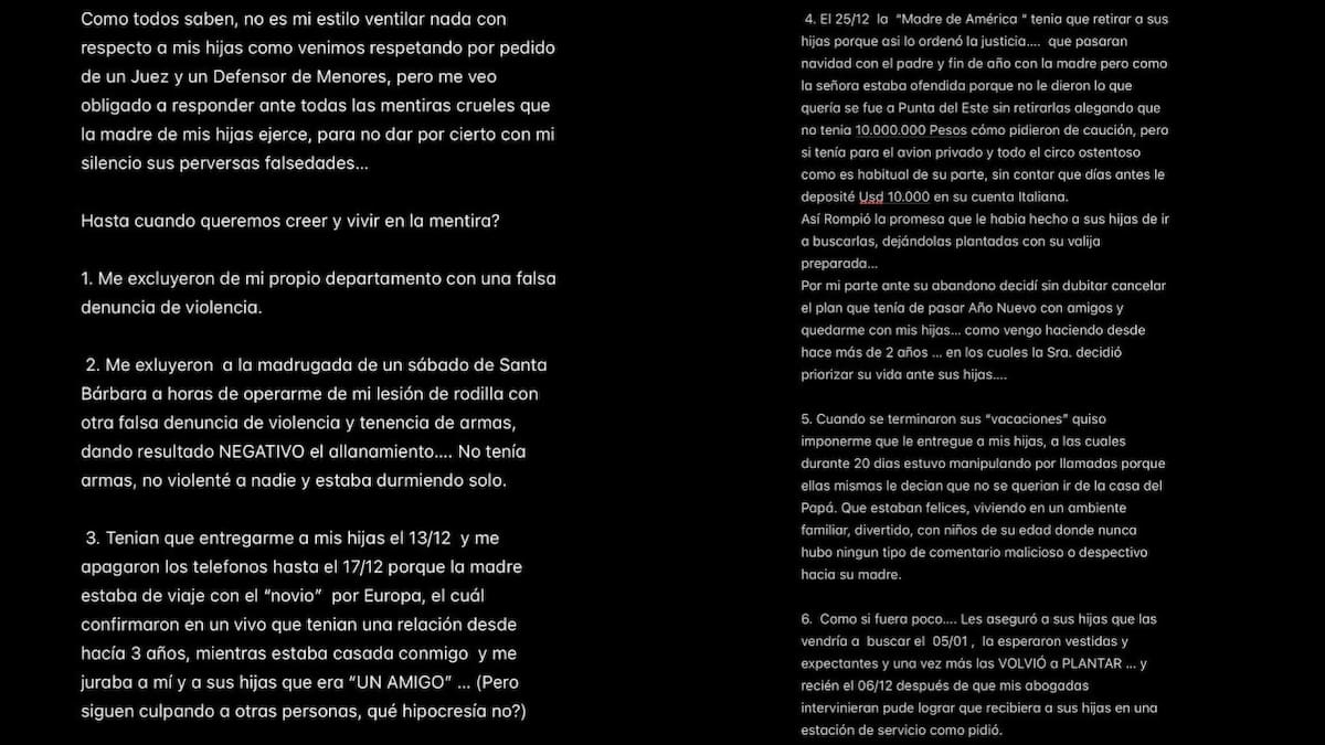 El comunicado de Mauro Icardi contra Wanda Nara. Foto: Instagram.