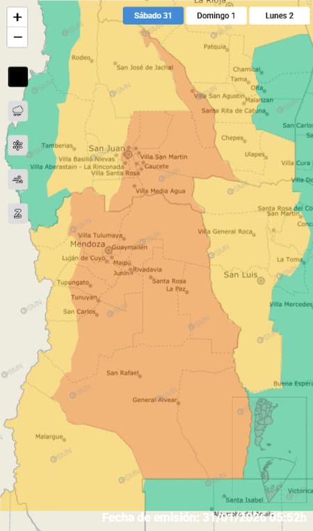 Mendoza y San Juan, bajo alerta naranja por tormentas.