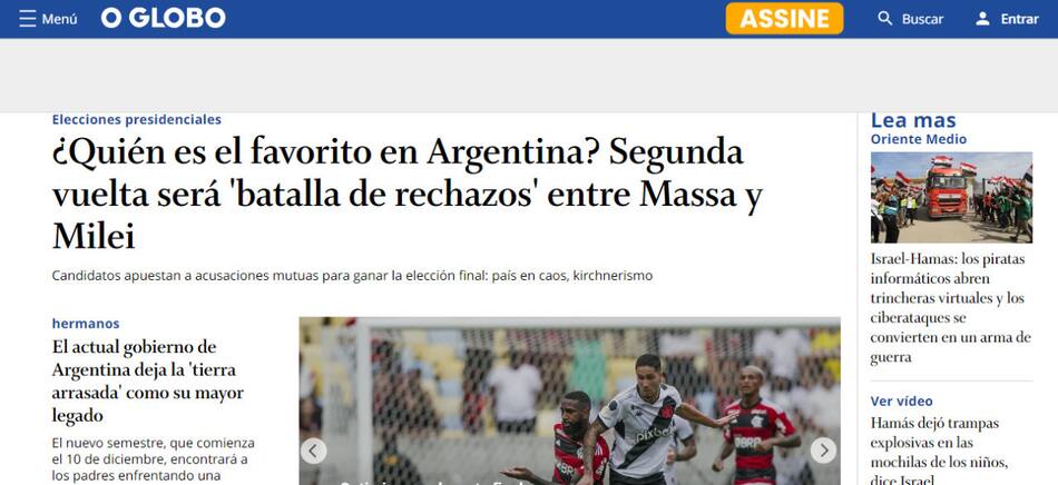 "O Globo" de Brasil. Foto: Captura de pantalla.