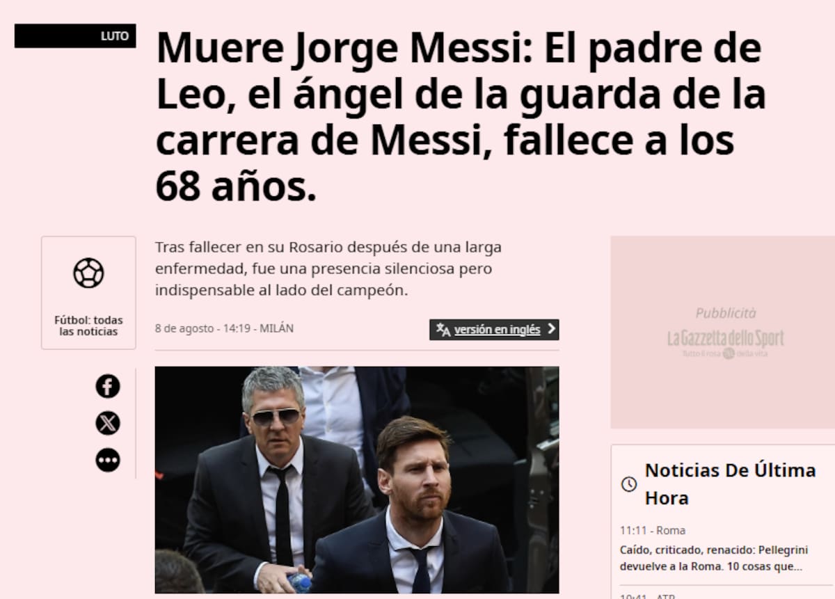Diarios y medios del mundo cubrieron la muerte del papá de Lionel Messi