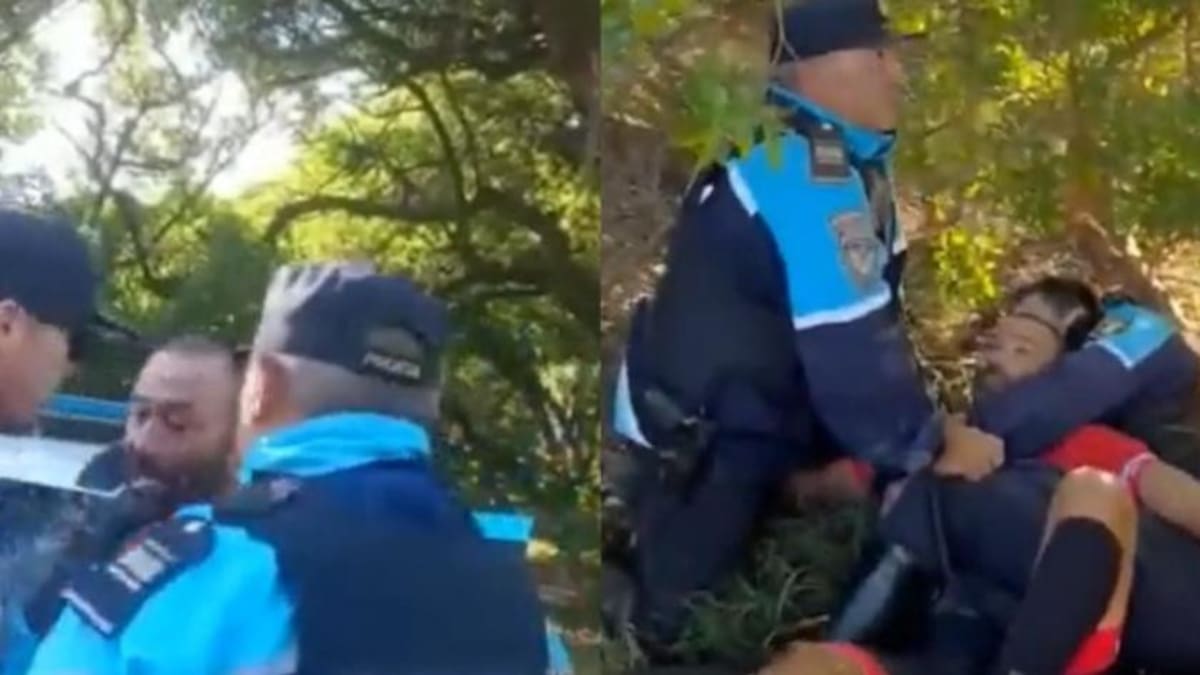 Violenta detención de un triatleta en la Ruta 11. Foto: NA.