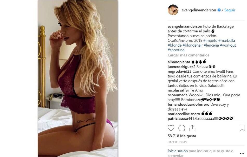 Evangelina Anderson, redes sociales, Instagram