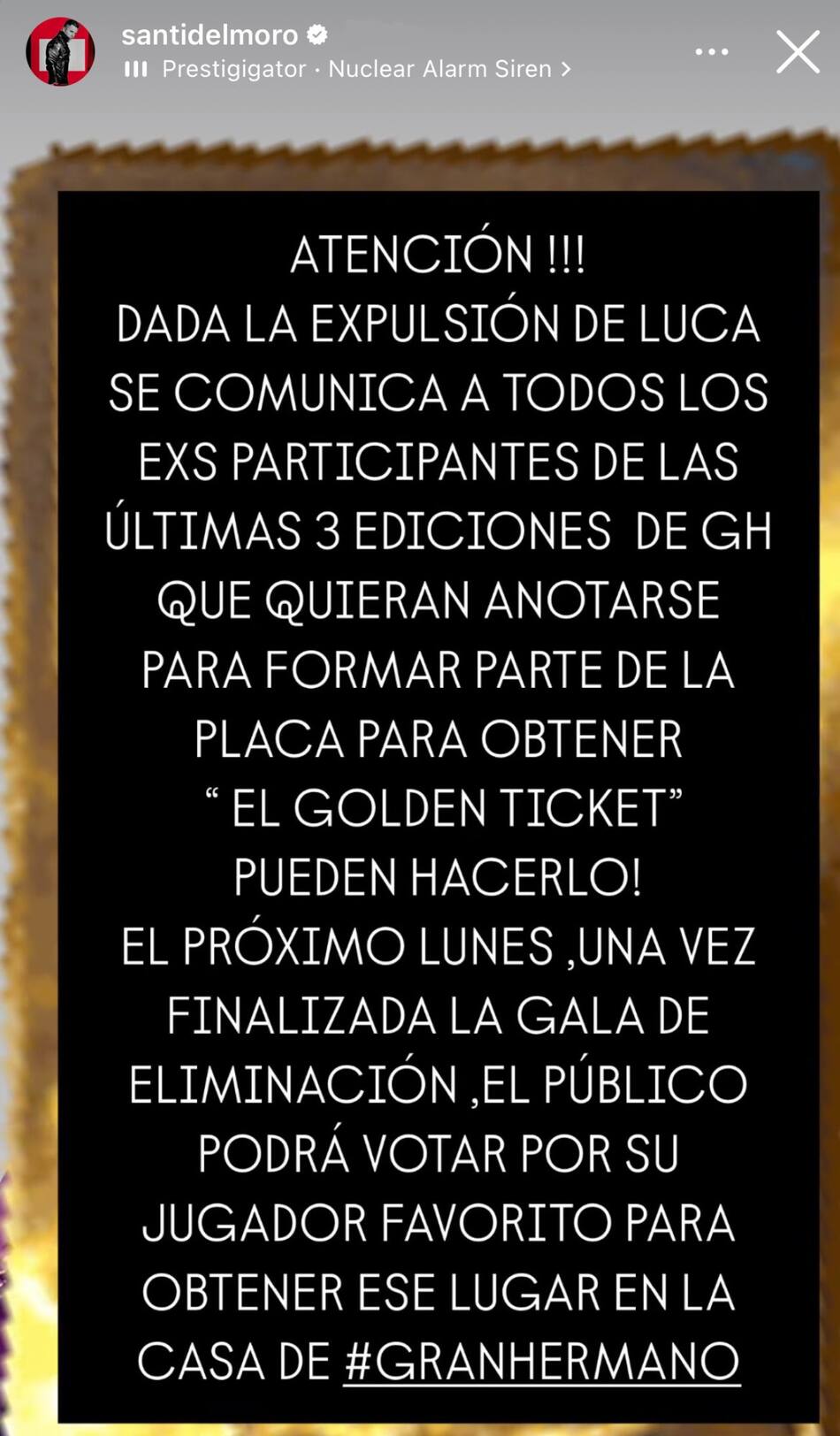 La nueva información sobre el Golden Ticket. Foto: Instagram.