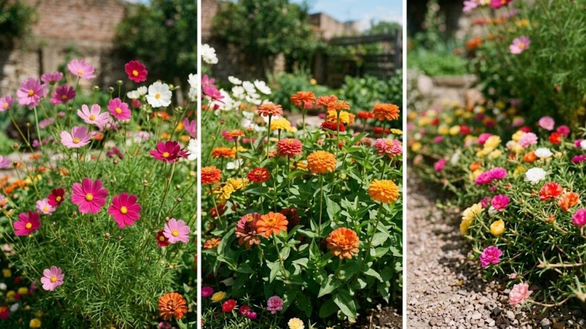 El cosmos, la zinnia y la portulaca.