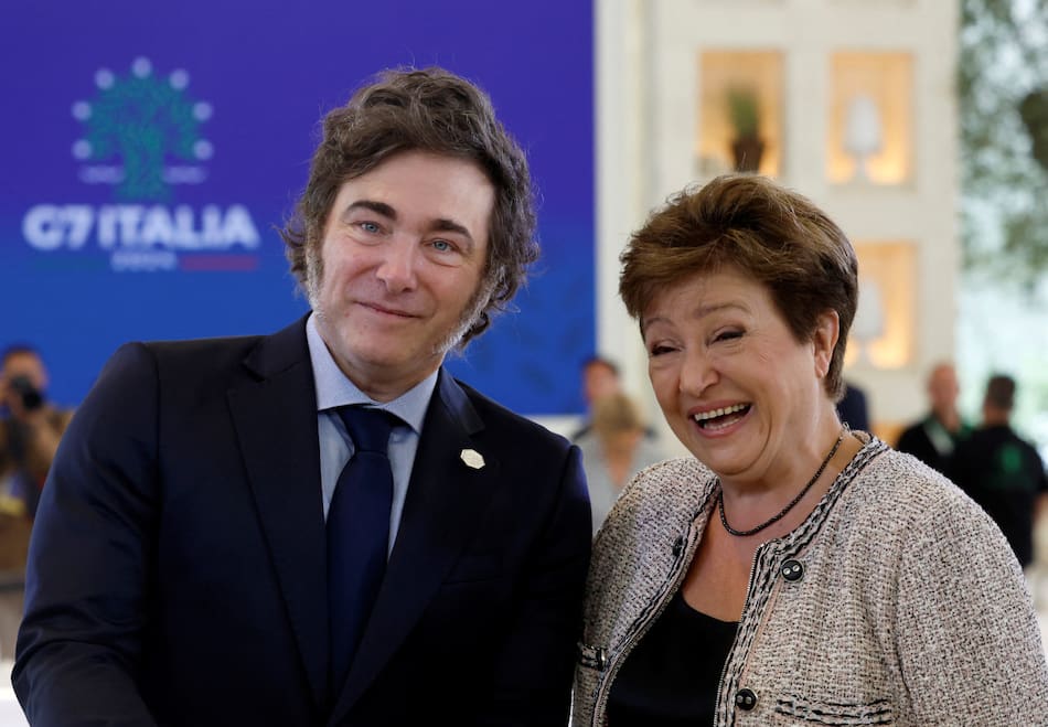 Javier Milei con Kristalina Georgieva, directora del FMI. Foto: NA