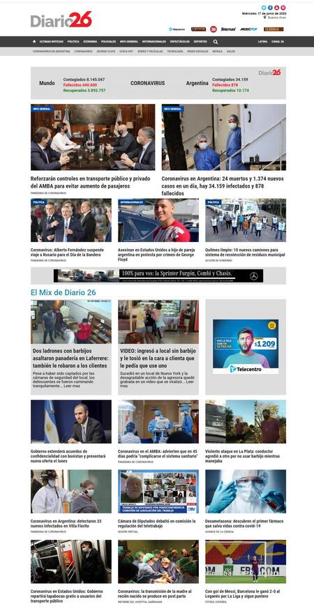 Tapas de diarios, Diario 26, miércoles 17 de junio de 2020