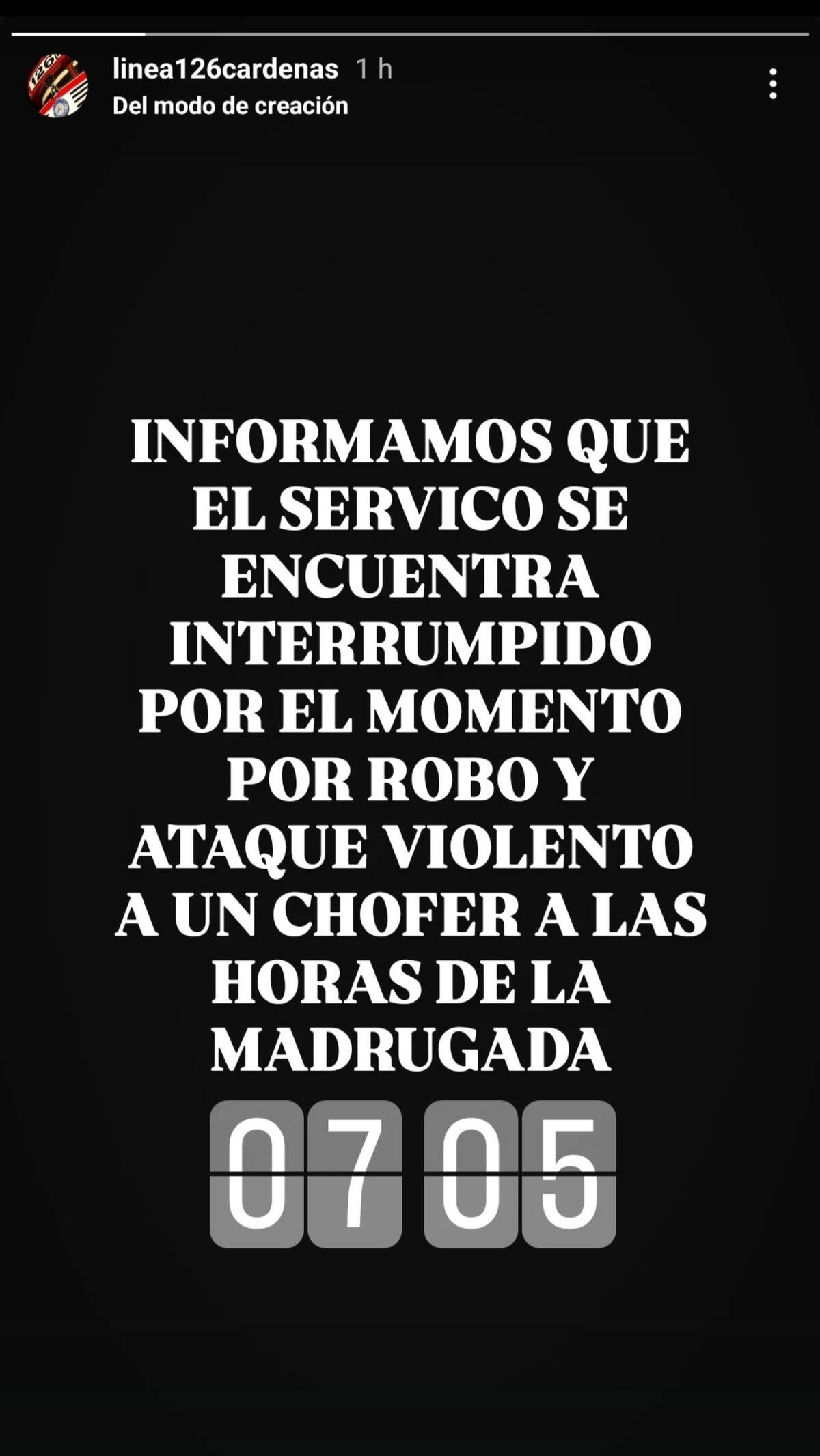 El comunicado de la línea 126. Foto: Captura.