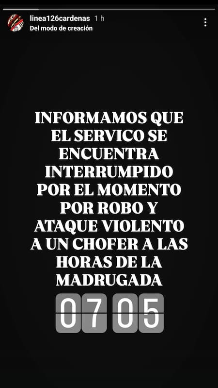 El comunicado de la línea 126. Foto: Captura.