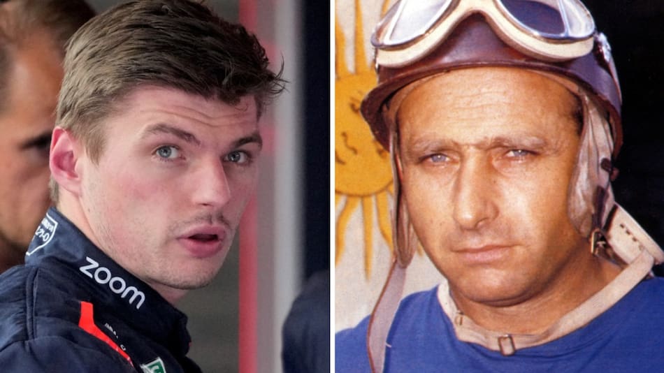 Max Verstappen y Juan Manuel Fangio. Foto: Reuters - NA.