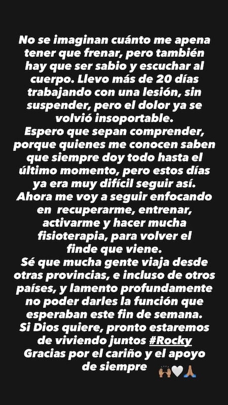 El comunicado de Nico Vázquez tras cancelar funciones de Rocky.