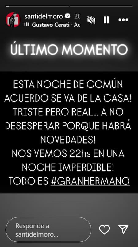 El reciente anuncio de Santiago del Moro. Foto: Instagram.