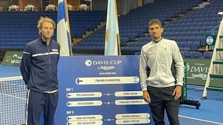 Serie de Copa Davis entre Argentina y Finlandia, Cachin vs. Ruusuvuori. Foto: @AATenis.