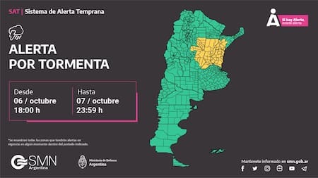 Alerta por tormenta. Foto: Servicio Meteorológico Nacional