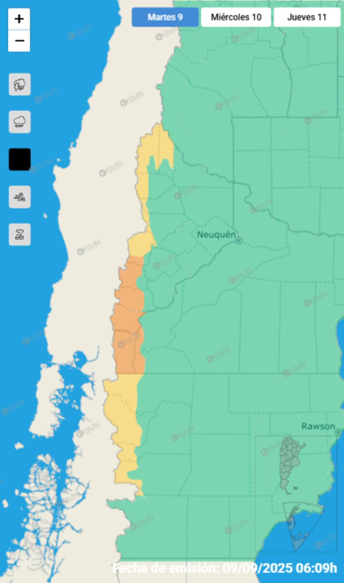 Alertas por fuertes nevadas en tres provincias.