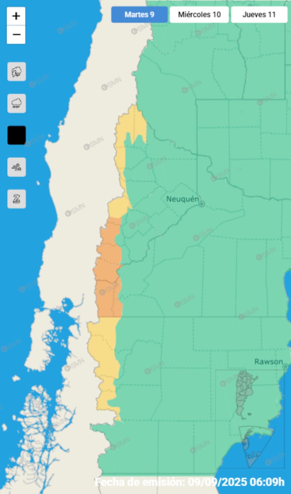 Alertas por fuertes nevadas en tres provincias.