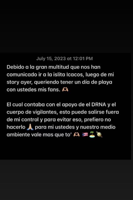 Así canceló el evento. Foto: Instagram.