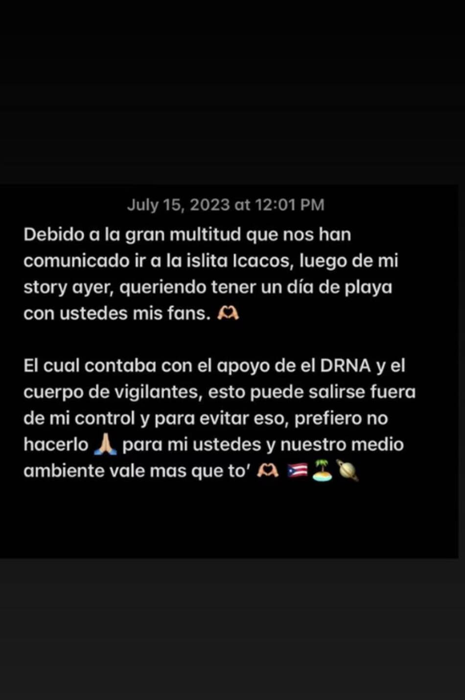 Así canceló el evento. Foto: Instagram.