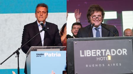 Massa y Milei tras las elecciones. Fotos: NA.