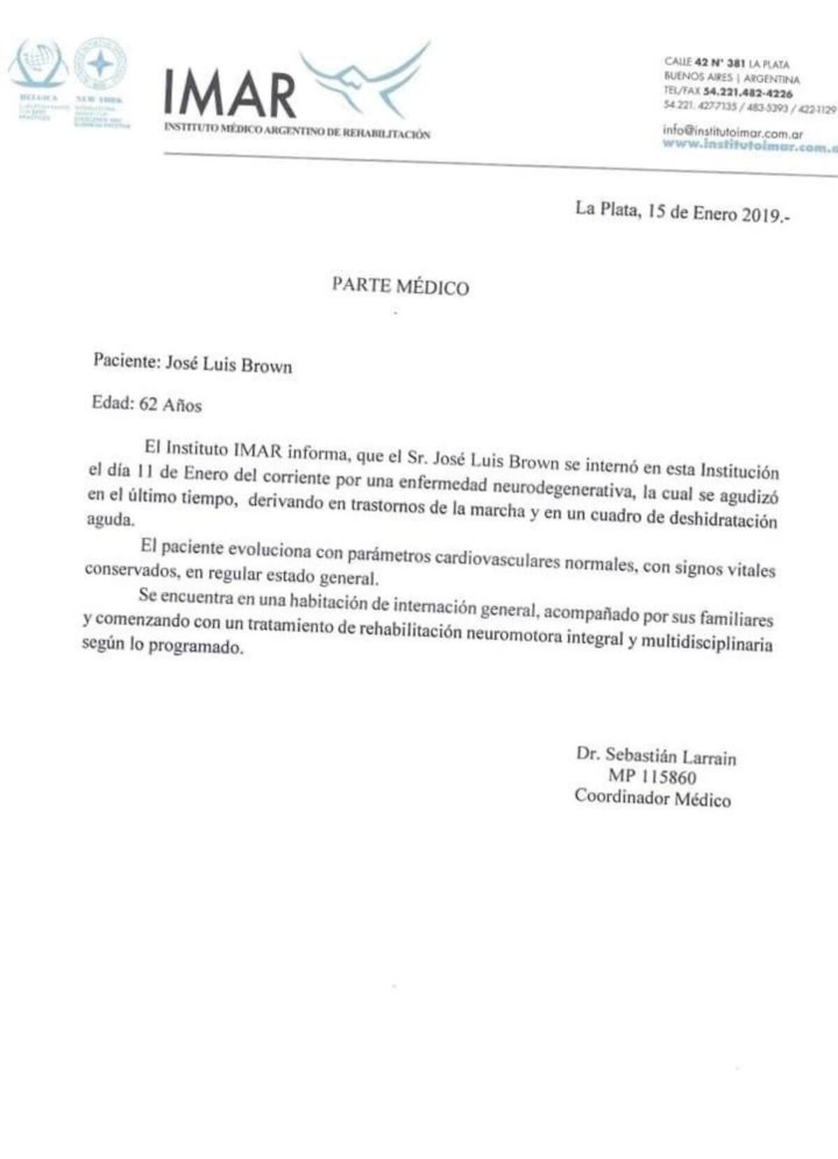 Nuevo parte médico de